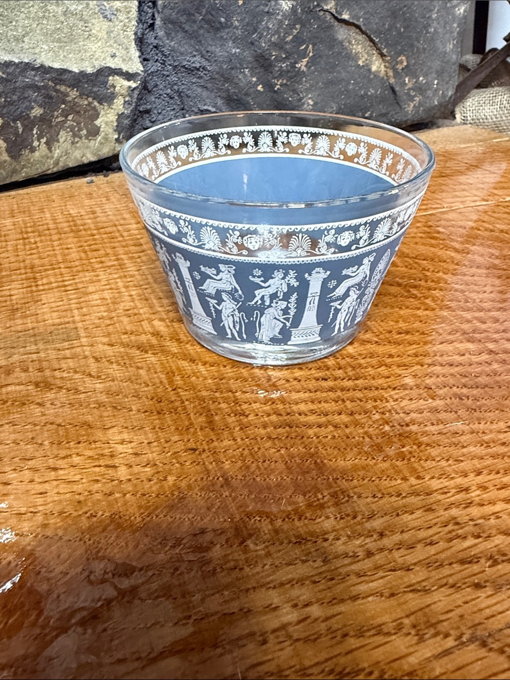 Decorative Blue and White Etched Glass Bowl - Classic Home Accent